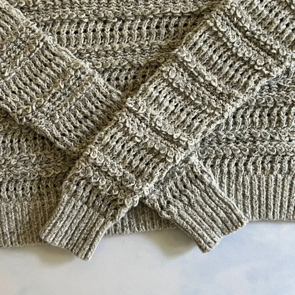 Abercrombie & Fitch Grey Knit Open Stitch Cropped Crewneck Sweater